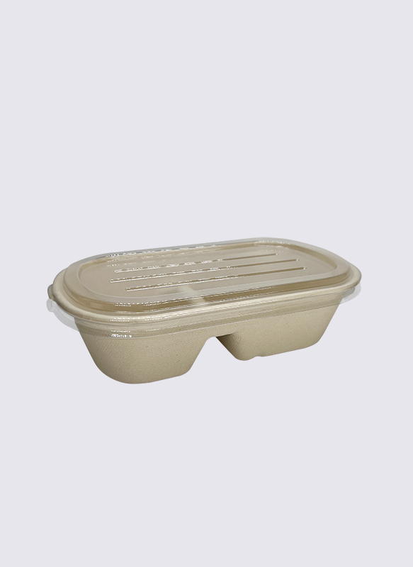 PET Kapaklı 1000ml 2-div Bagasse Şeker Kamışı Gıda Kabı